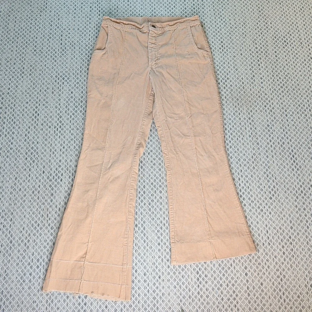 VTG Corduroy Bell Bottoms LIBERTY Tan 70s W30 Bell Flare Hippie Talon Pants RARE